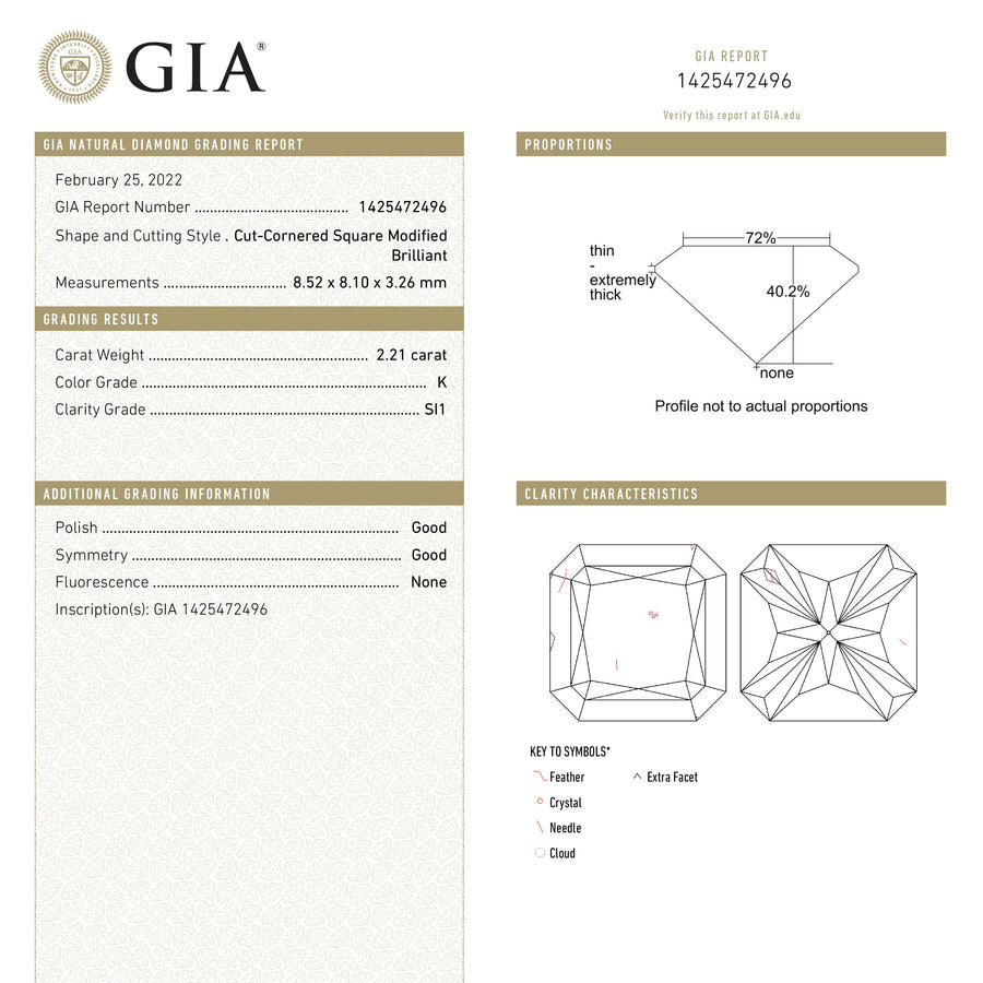 The 2.21ct 8.52x8.10x3.26mm GIA SI1 K Cut Corner Square Rosecut 20734-01 by East London jeweller Rachel Boston | Discover our collections of unique and timeless engagement rings, wedding rings, and modern fine jewellery. - Rachel Boston Jewellery