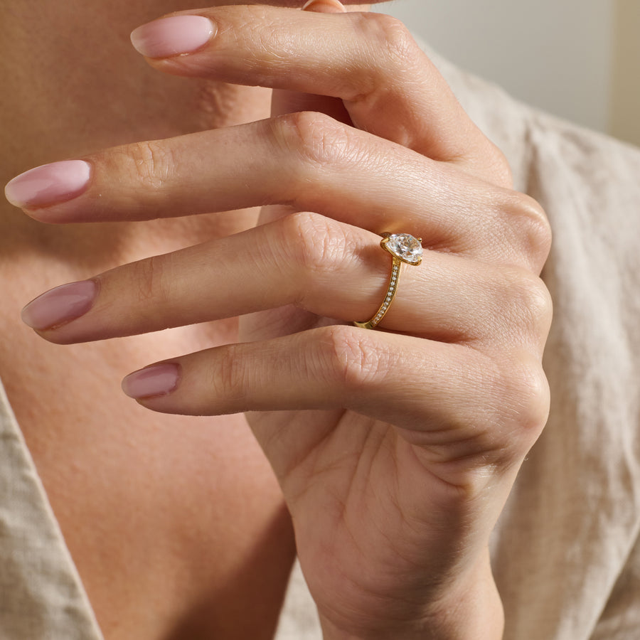 The Lyra Ring with Diamonds - Pear Cut by East London jeweller Rachel Boston | Discover our collections of unique and timeless engagement rings, wedding rings, and modern fine jewellery. - Rachel Boston Jewellery