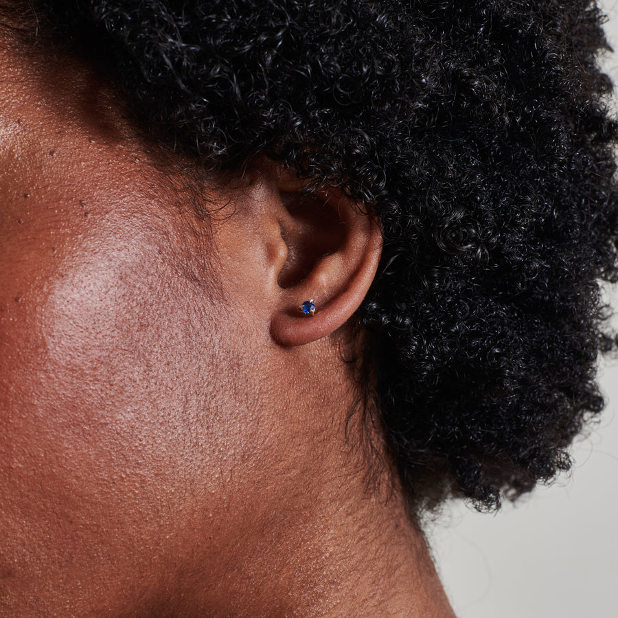 The 3mm Round Sapphire Stud Earrings by East London jeweller Rachel Boston | Discover our collections of unique and timeless engagement rings, wedding rings, and modern fine jewellery. - Rachel Boston Jewellery
