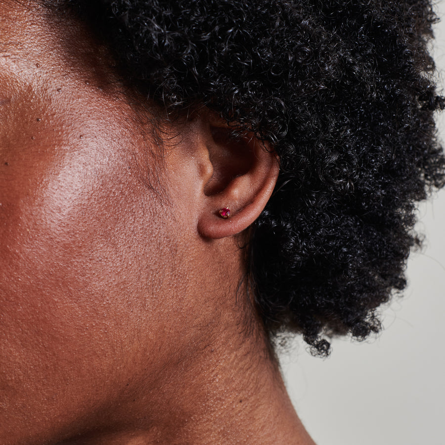 The 3mm Round Ruby Stud Earrings by East London jeweller Rachel Boston | Discover our collections of unique and timeless engagement rings, wedding rings, and modern fine jewellery. - Rachel Boston Jewellery