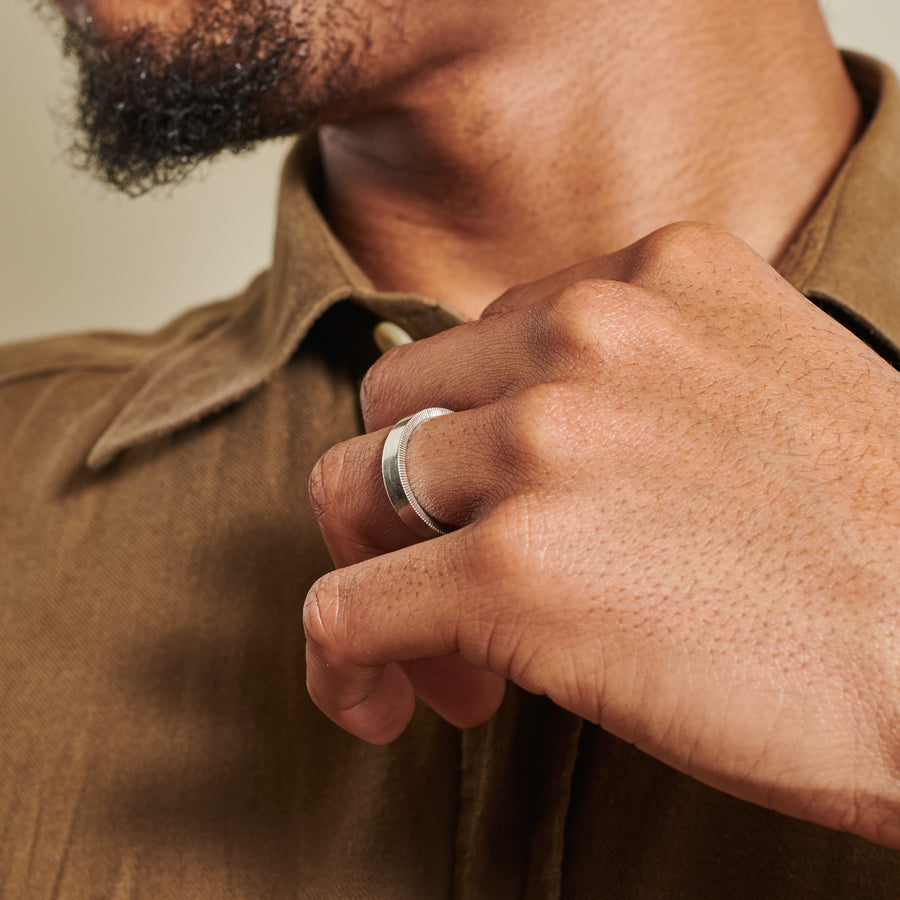 The Engraved Lines on Side - 4mm by East London jeweller Rachel Boston | Discover our collections of unique and timeless engagement rings, wedding rings, and modern fine jewellery. - Rachel Boston Jewellery