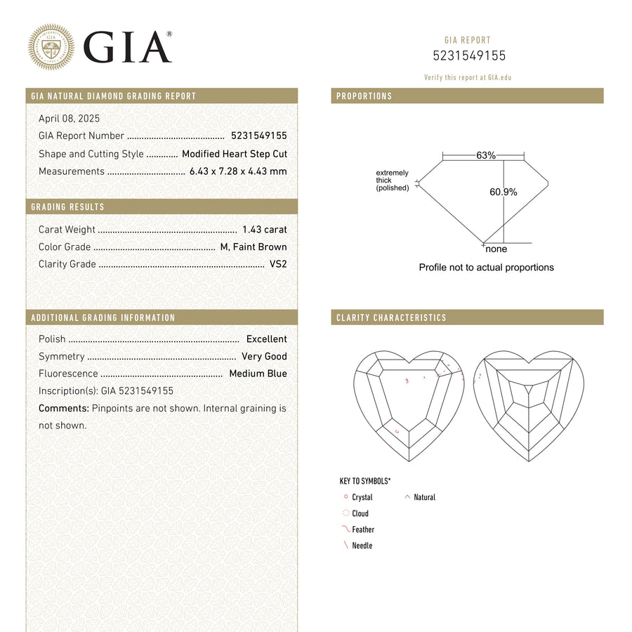 The 1.43ct 6.43x7.28x4.43mm GIA VS2 M Geo Heart Step Cut 26314-01 by East London jeweller Rachel Boston | Discover our collections of unique and timeless engagement rings, wedding rings, and modern fine jewellery. - Rachel Boston Jewellery