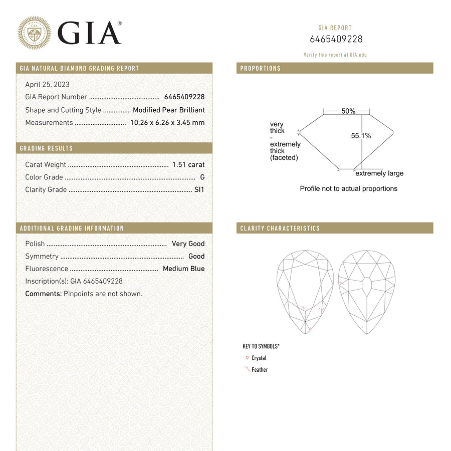 The 1.51ct 10.26x6.26x3.45mm GIA SI1 G Modern Antique Pear Brilliant 25085-01 by East London jeweller Rachel Boston | Discover our collections of unique and timeless engagement rings, wedding rings, and modern fine jewellery. - Rachel Boston Jewellery