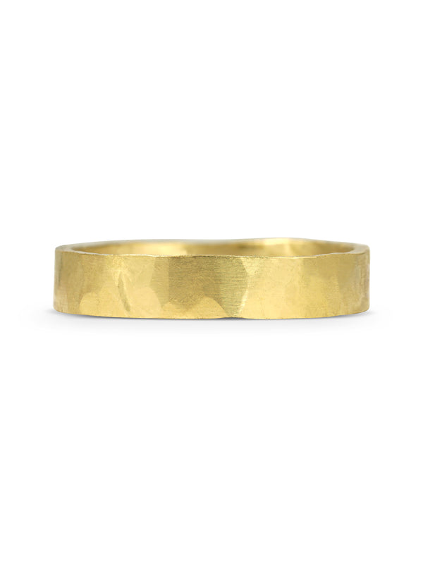 The Matte Hammered Flat Wedding Band - 4.5mm by East London jeweller Rachel Boston | Discover our collections of unique and timeless engagement rings, wedding rings, and modern fine jewellery.