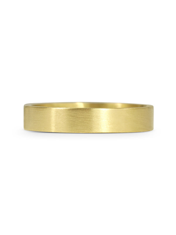 The Matte Finish Flat Wedding Band - 4mm by East London jeweller Rachel Boston | Discover our collections of unique and timeless engagement rings, wedding rings, and modern fine jewellery.