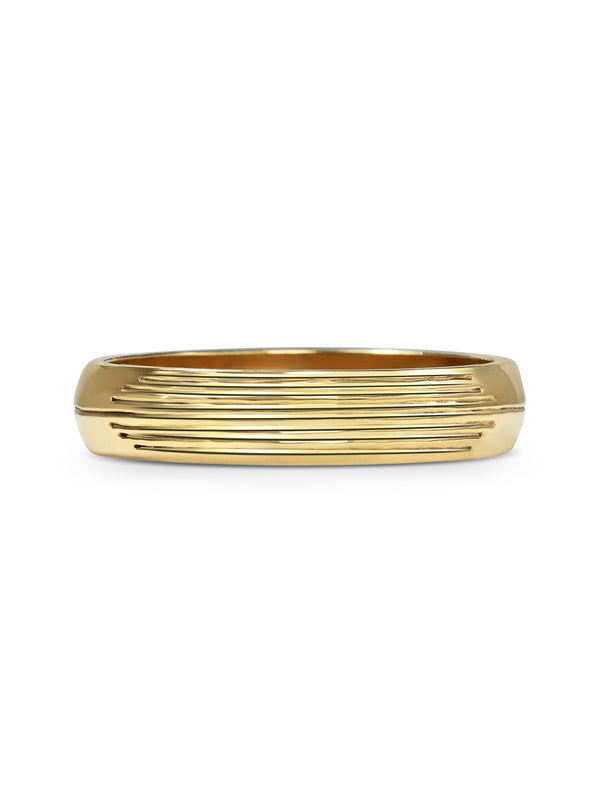 The Stream Engraved D Shaped Band - 4mm by East London jeweller Rachel Boston | Discover our collections of unique and timeless engagement rings, wedding rings, and modern fine jewellery.