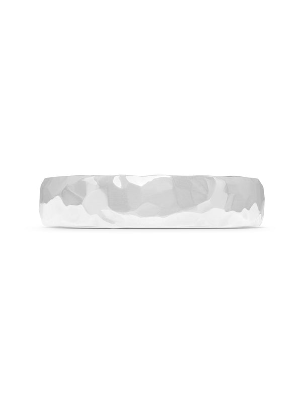 The Polished Hammered D Shape Wedding Band - 5.5mm by East London jeweller Rachel Boston | Discover our collections of unique and timeless engagement rings, wedding rings, and modern fine jewellery.