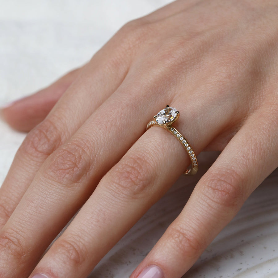 The Lyra Ring with Diamonds - Oval Cut by East London jeweller Rachel Boston | Discover our collections of unique and timeless engagement rings, wedding rings, and modern fine jewellery. - Rachel Boston Jewellery