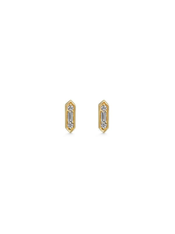 The Baguette & Round Diamond Stud Earrings by East London jeweller Rachel Boston | Discover our collections of unique and timeless engagement rings, wedding rings, and modern fine jewellery.
