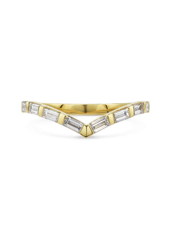 The Baguette Diamond V Shape Wedding Band by East London jeweller Rachel Boston | Discover our collections of unique and timeless engagement rings, wedding rings, and modern fine jewellery.