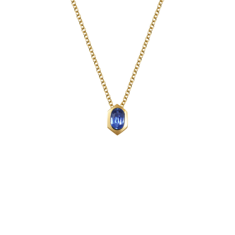 The Oval Sapphire Hexagon Necklace by East London jeweller Rachel Boston | Discover our collections of unique and timeless engagement rings, wedding rings, and modern fine jewellery. - Rachel Boston Jewellery