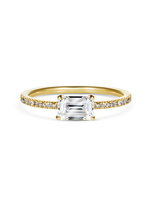 The Contra Emerald Ring by East London jeweller Rachel Boston | Discover our collections of unique and timeless engagement rings, wedding rings, and modern fine jewellery.