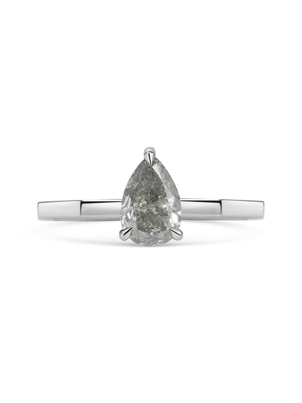 The Grey Pear Deco Ring by East London jeweller Rachel Boston | Discover our collections of unique and timeless engagement rings, wedding rings, and modern fine jewellery.