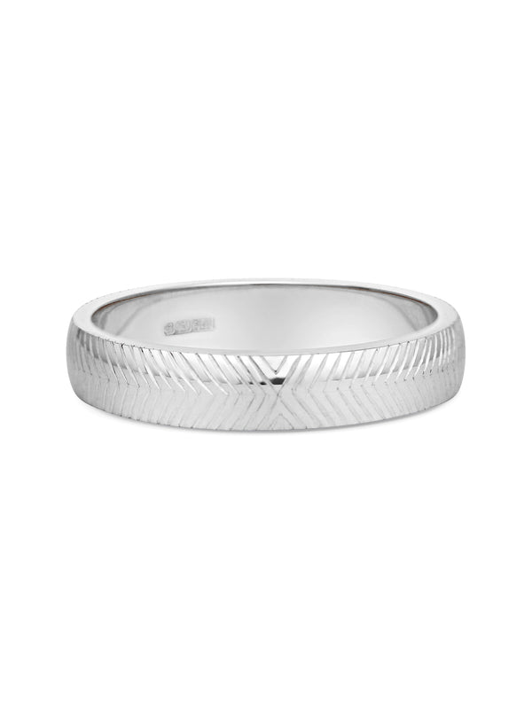 The Engraved Chevron Band - 4mm by East London jeweller Rachel Boston | Discover our collections of unique and timeless engagement rings, wedding rings, and modern fine jewellery.