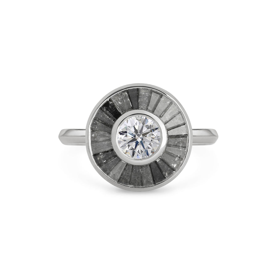 The Grey Halo Engagement Ring by East London jeweller Rachel Boston | Discover our collections of unique and timeless engagement rings, wedding rings, and modern fine jewellery. - Rachel Boston Jewellery