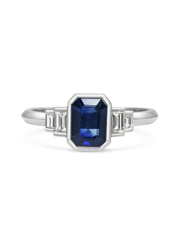 The X - Ida Blue Sapphire Ring by East London jeweller Rachel Boston | Discover our collections of unique and timeless engagement rings, wedding rings, and modern fine jewellery.