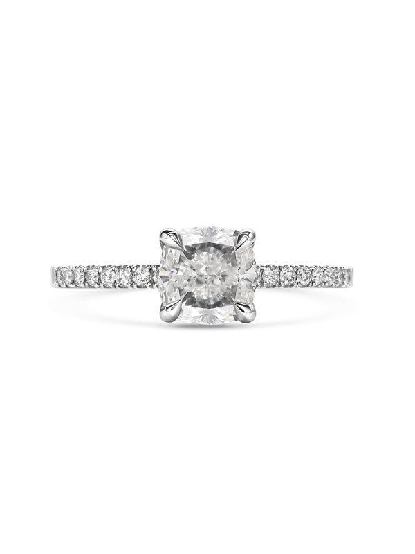 The Luna Ring - Cushion Cut by East London jeweller Rachel Boston | Discover our collections of unique and timeless engagement rings, wedding rings, and modern fine jewellery.