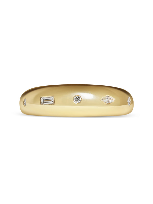 Mixed Diamond Bombe Ring - Polished Finish - Rachel Boston Jewellery
