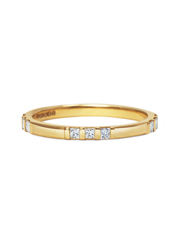 The Princess Cut Trio Wedding Band by East London jeweller Rachel Boston | Discover our collections of unique and timeless engagement rings, wedding rings, and modern fine jewellery.