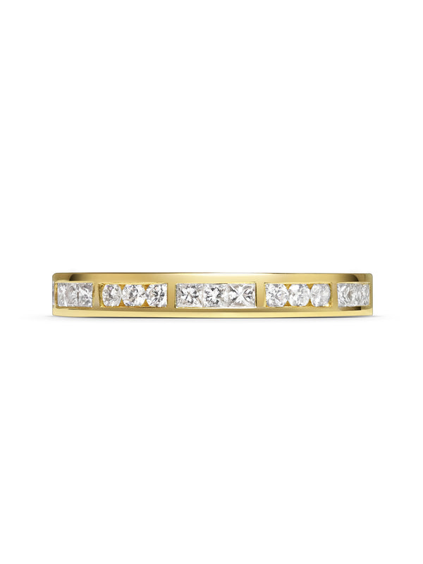The Princess and Round Channel Set Wedding Band by East London jeweller Rachel Boston | Discover our collections of unique and timeless engagement rings, wedding rings, and modern fine jewellery.