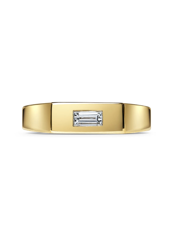 The Baguette Diamond Signet Ring by East London jeweller Rachel Boston | Discover our collections of unique and timeless engagement rings, wedding rings, and modern fine jewellery.