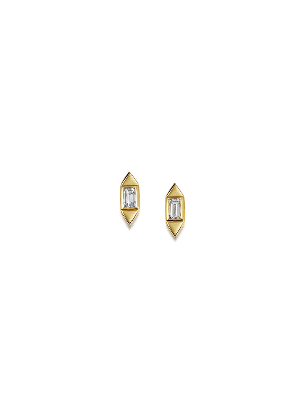 The Single Baguette Deco Earrings by East London jeweller Rachel Boston | Discover our collections of unique and timeless engagement rings, wedding rings, and modern fine jewellery.