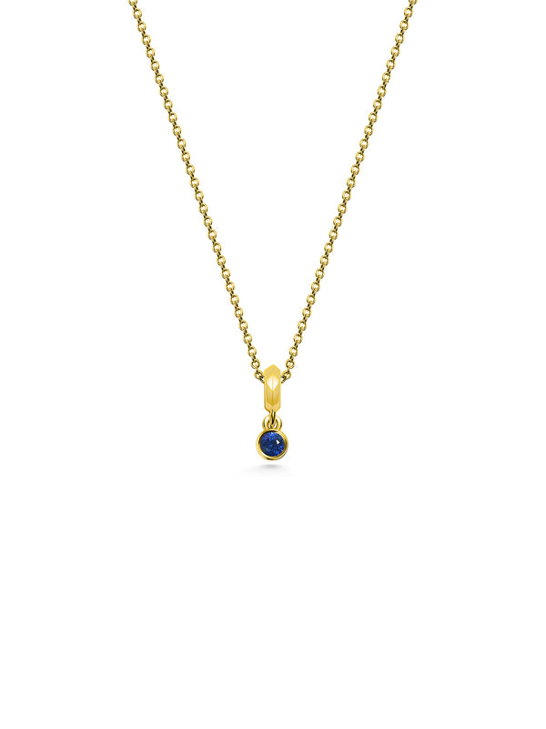 The SMALL DROPLET SAPPHIRE NECKLACE by East London jeweller Rachel Boston | Discover our collections of unique and timeless engagement rings, wedding rings, and modern fine jewellery.