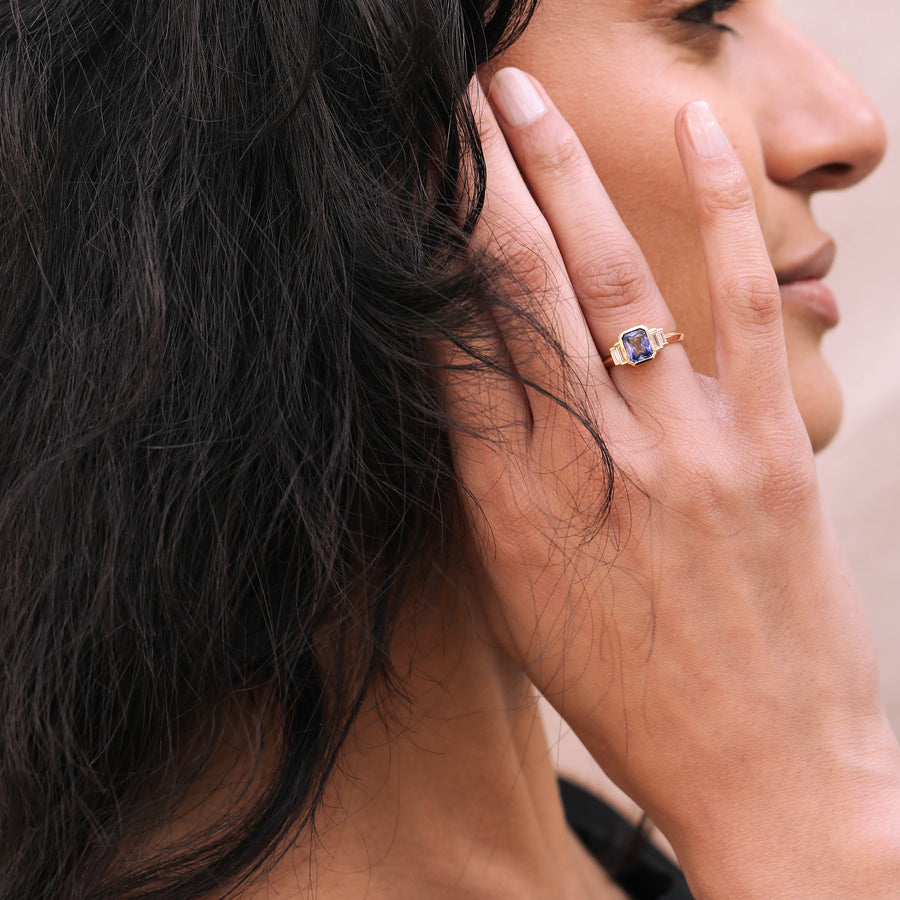The X - Ida Rubover Sapphire Ring by East London jeweller Rachel Boston | Discover our collections of unique and timeless engagement rings, wedding rings, and modern fine jewellery. - Rachel Boston Jewellery