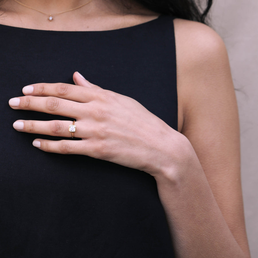 The Ines Ring - Asscher Cut by East London jeweller Rachel Boston | Discover our collections of unique and timeless engagement rings, wedding rings, and modern fine jewellery. - Rachel Boston Jewellery