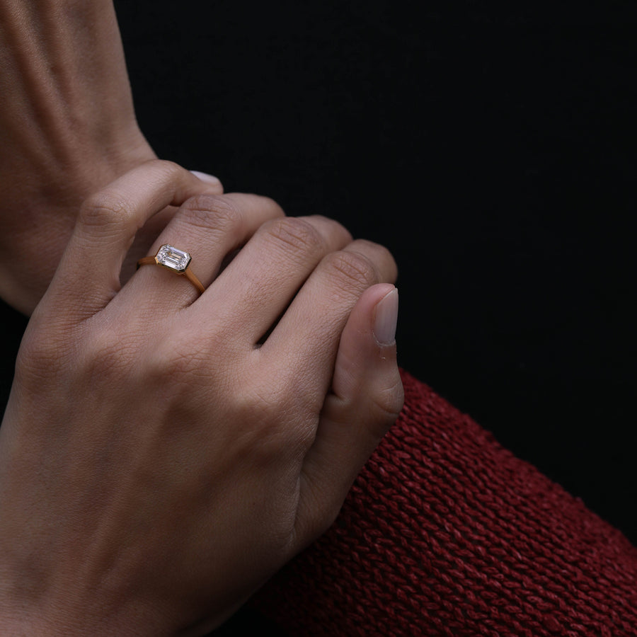 The Ines Ring - Emerald Cut by East London jeweller Rachel Boston | Discover our collections of unique and timeless engagement rings, wedding rings, and modern fine jewellery. - Rachel Boston Jewellery