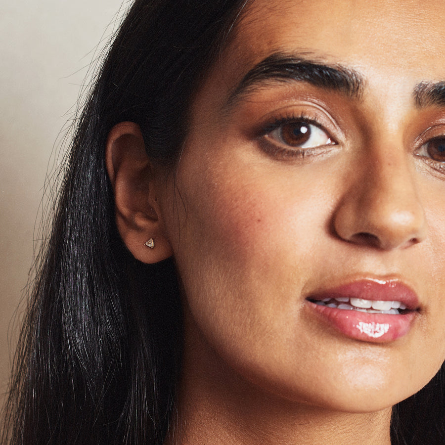 The Trillion Diamond Stud Earrings by East London jeweller Rachel Boston | Discover our collections of unique and timeless engagement rings, wedding rings, and modern fine jewellery. - Rachel Boston Jewellery