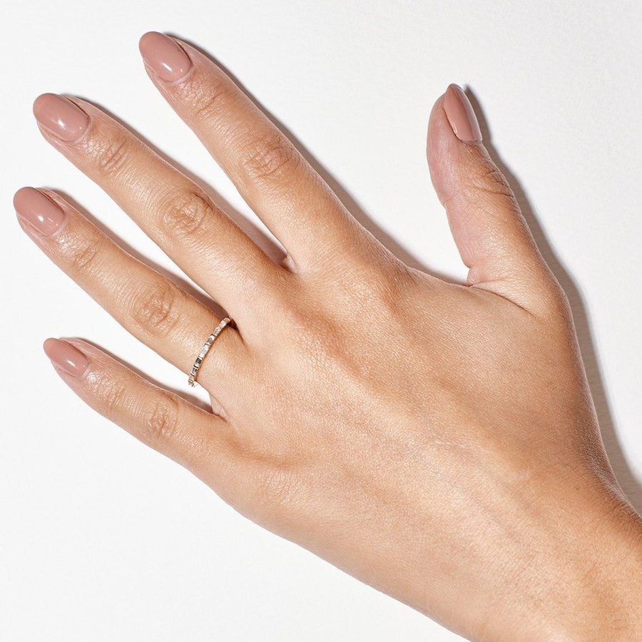 The Bar Baguette Diamond Wedding Band by East London jeweller Rachel Boston | Discover our collections of unique and timeless engagement rings, wedding rings, and modern fine jewellery. - Rachel Boston Jewellery