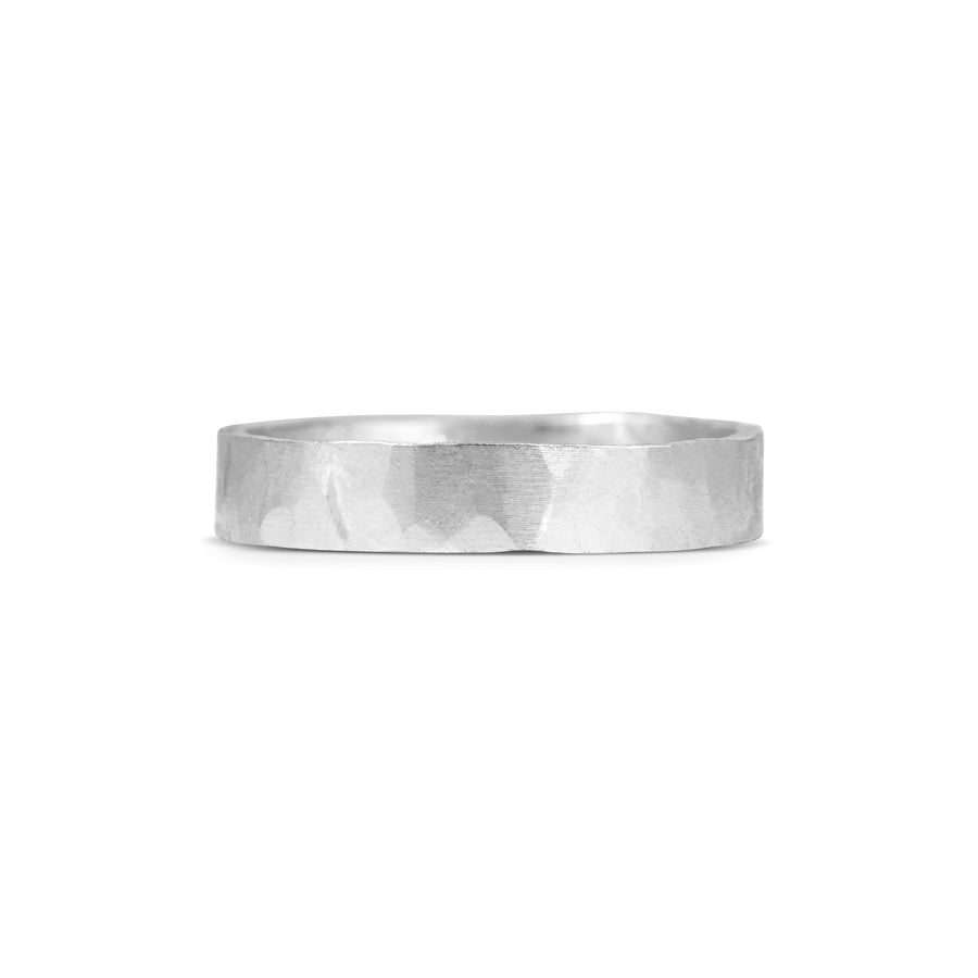 The Hammered Flat Wedding Band - 4.5mm by East London jeweller Rachel Boston | Discover our collections of unique and timeless engagement rings, wedding rings, and modern fine jewellery. - Rachel Boston Jewellery