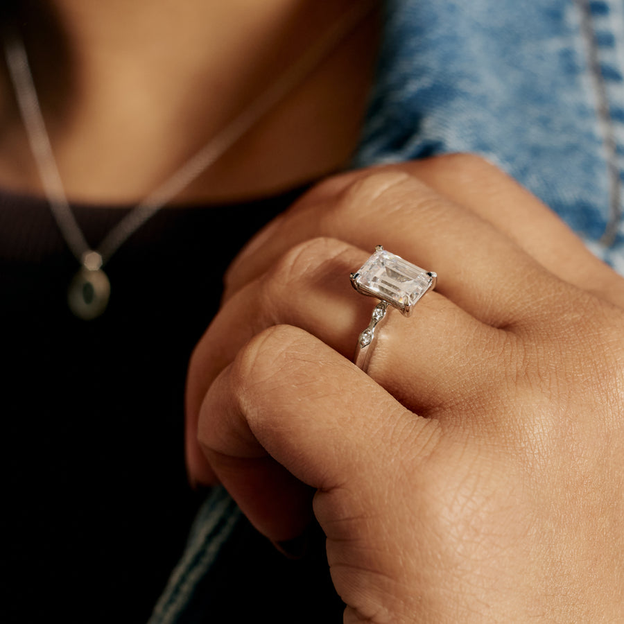 The Evelyn - Emerald Ring by East London jeweller Rachel Boston | Discover our collections of unique and timeless engagement rings, wedding rings, and modern fine jewellery. - Rachel Boston Jewellery