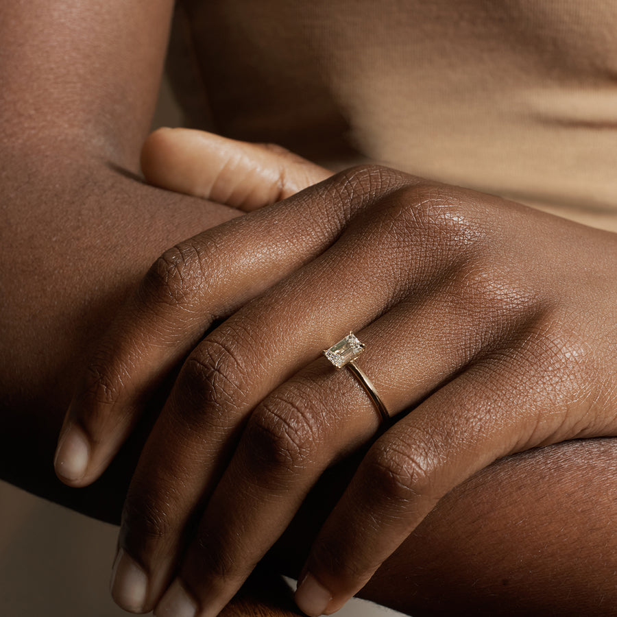The Grace Ring - Emerald Cut - In Stock by East London jeweller Rachel Boston | Discover our collections of unique and timeless engagement rings, wedding rings, and modern fine jewellery. - Rachel Boston Jewellery