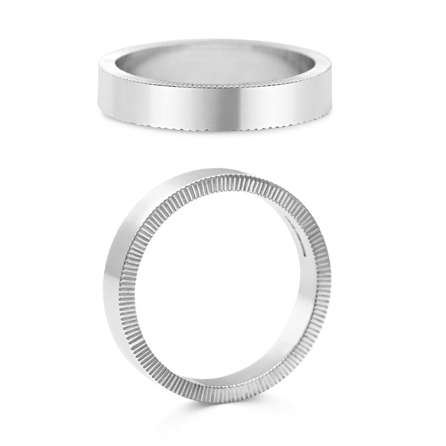 The Engraved Lines on Side - 4mm by East London jeweller Rachel Boston | Discover our collections of unique and timeless engagement rings, wedding rings, and modern fine jewellery. - Rachel Boston Jewellery