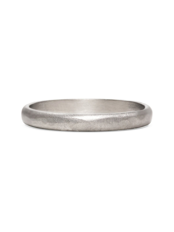 The Matte Hammered D Shape Wedding Band - 3.5mm by East London jeweller Rachel Boston | Discover our collections of unique and timeless engagement rings, wedding rings, and modern fine jewellery.