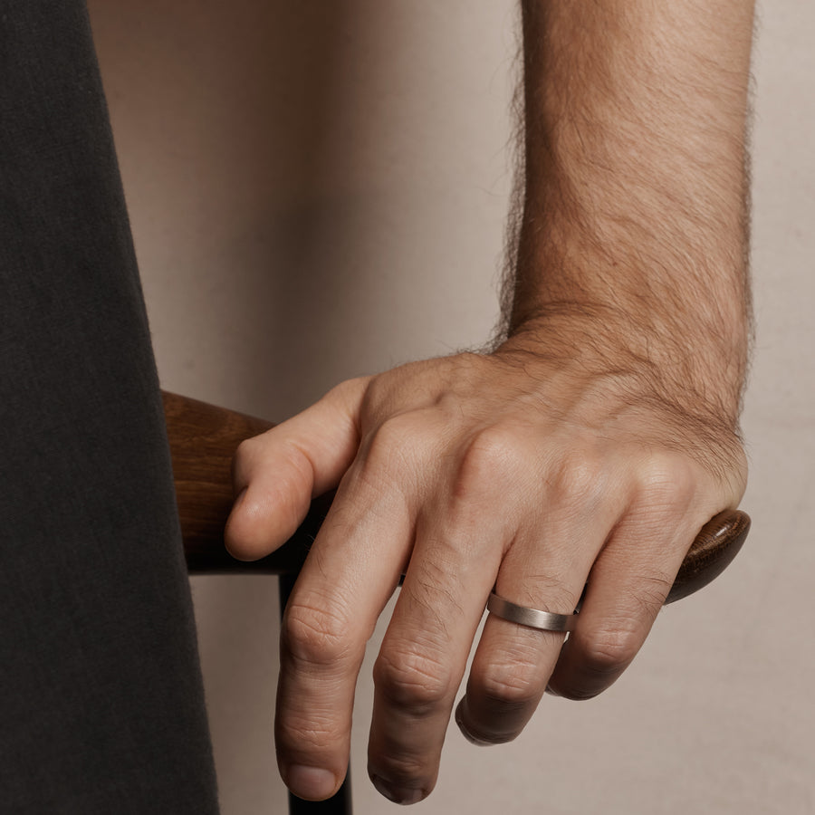 The Matte Finish Flat Wedding Band - 4mm by East London jeweller Rachel Boston | Discover our collections of unique and timeless engagement rings, wedding rings, and modern fine jewellery. - Rachel Boston Jewellery