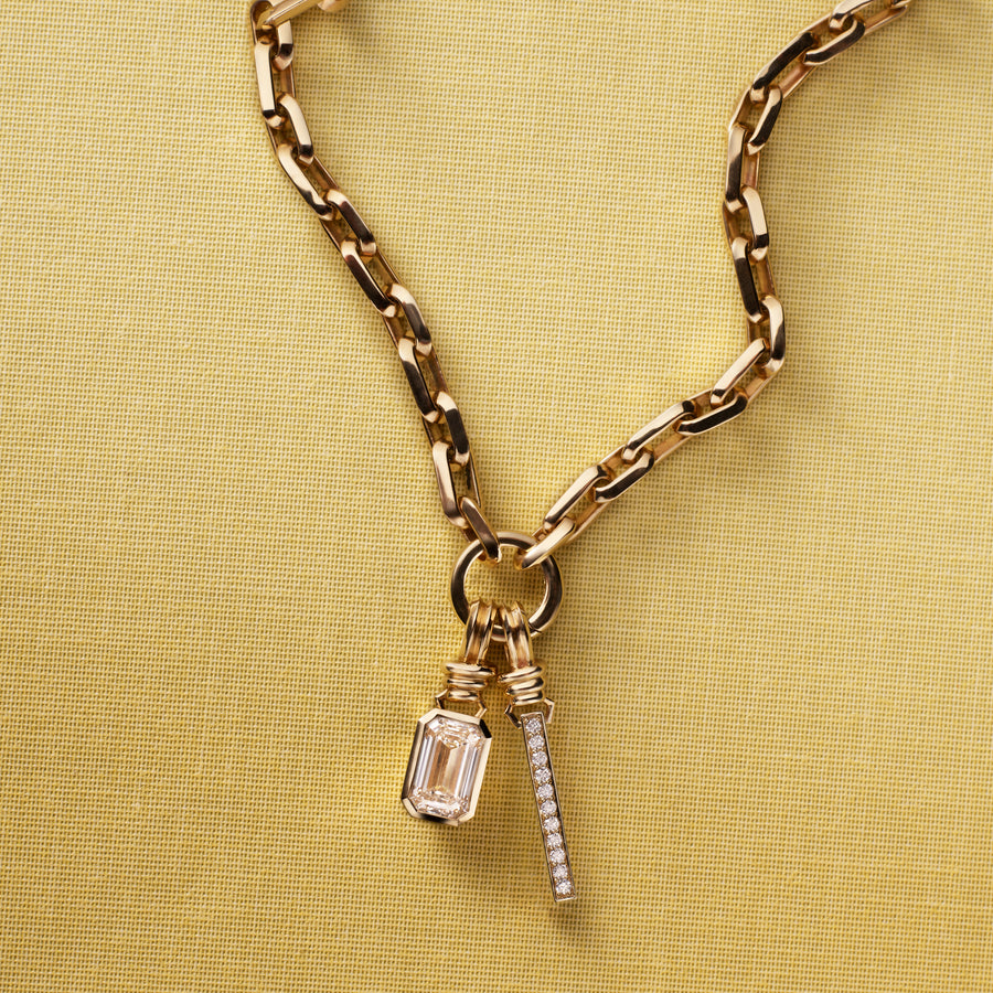 The LATCH PENDANT - EMERALD CUT by East London jeweller Rachel Boston | Discover our collections of unique and timeless engagement rings, wedding rings, and modern fine jewellery. - Rachel Boston Jewellery