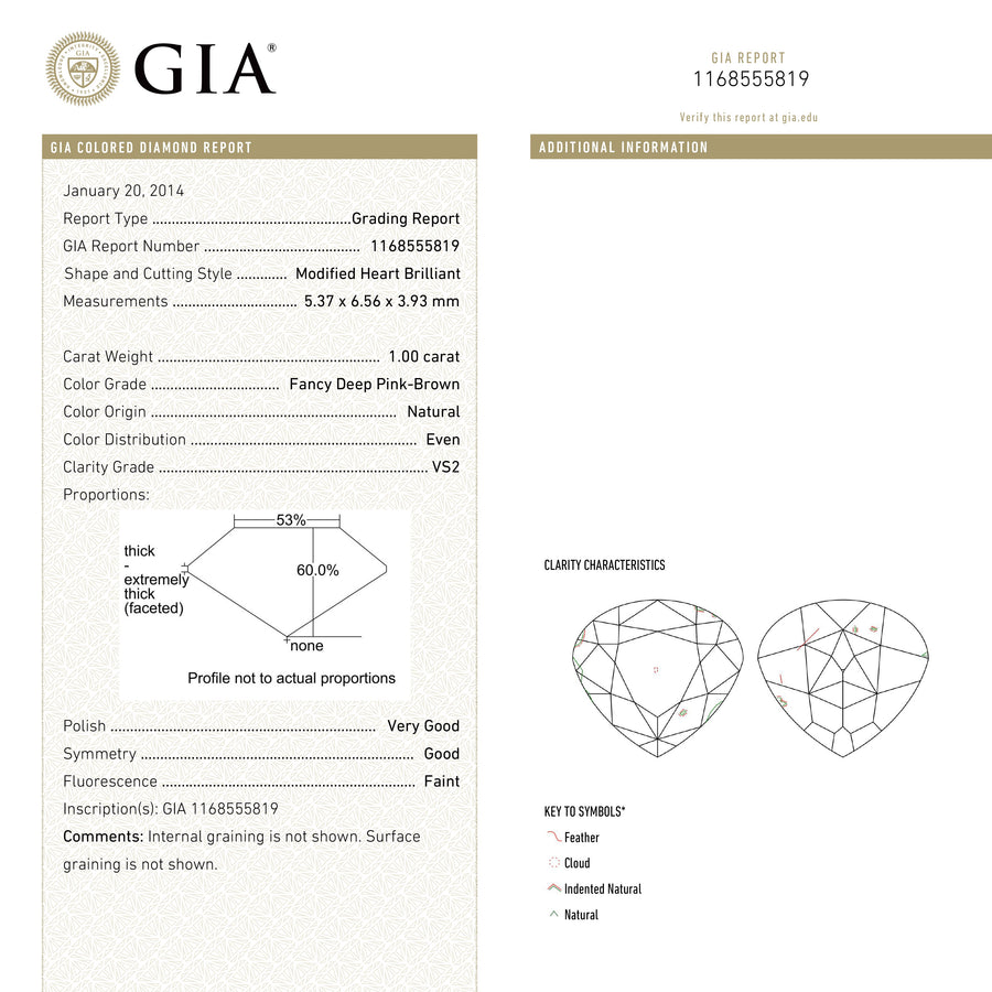 The 1.00ct 5.37x6.56x3.93mm GIA VS2 Fancy Deep Pink-Brown Heart Brilliant 🇦🇺 24116-01 by East London jeweller Rachel Boston | Discover our collections of unique and timeless engagement rings, wedding rings, and modern fine jewellery. - Rachel Boston Jewellery