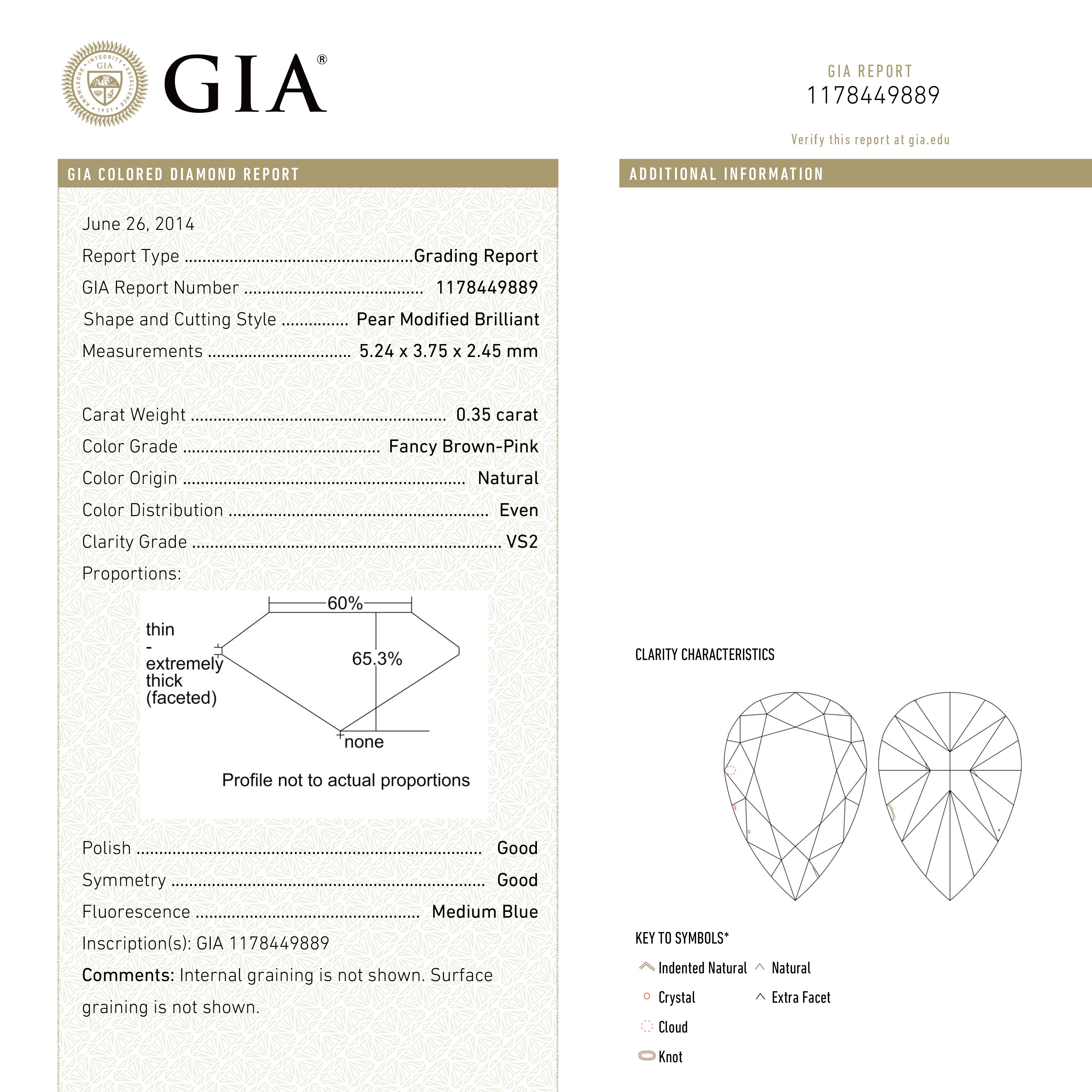 The 0.35ct 5.24x3.75x2.45mm GIA VS2 Fancy Brown-Pink Pear Brilliant 🇦🇺 24093-01 by East London jeweller Rachel Boston | Discover our collections of unique and timeless engagement rings, wedding rings, and modern fine jewellery.