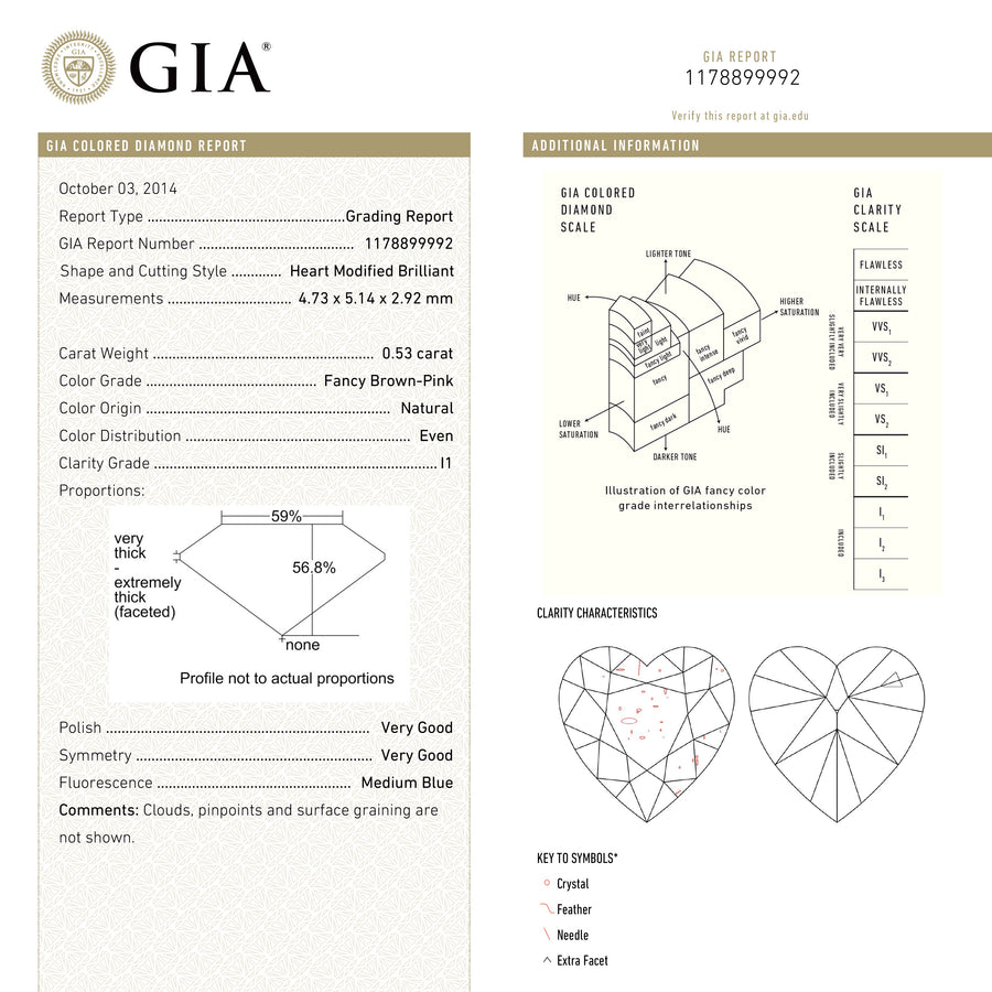 The 0.53ct 4.73x5.14x2.92mm GIA I1 Fancy Brown-Pink Heart Brilliant 🇦🇺 24115-01 by East London jeweller Rachel Boston | Discover our collections of unique and timeless engagement rings, wedding rings, and modern fine jewellery. - Rachel Boston Jewellery