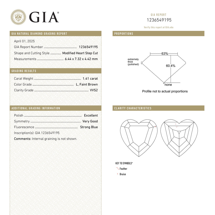 The 1.41ct 6.44x7.32x4.42mm GIA VVS2 L Geo Heart Step Cut 26314-02 by East London jeweller Rachel Boston | Discover our collections of unique and timeless engagement rings, wedding rings, and modern fine jewellery. - Rachel Boston Jewellery