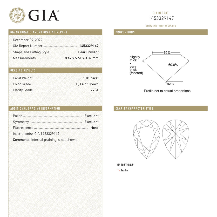 The 1.01ct 8.47x5.61x3.37mm GIA VVS1 L Pear Brilliant 🇨🇦 25007-01 by East London jeweller Rachel Boston | Discover our collections of unique and timeless engagement rings, wedding rings, and modern fine jewellery. - Rachel Boston Jewellery