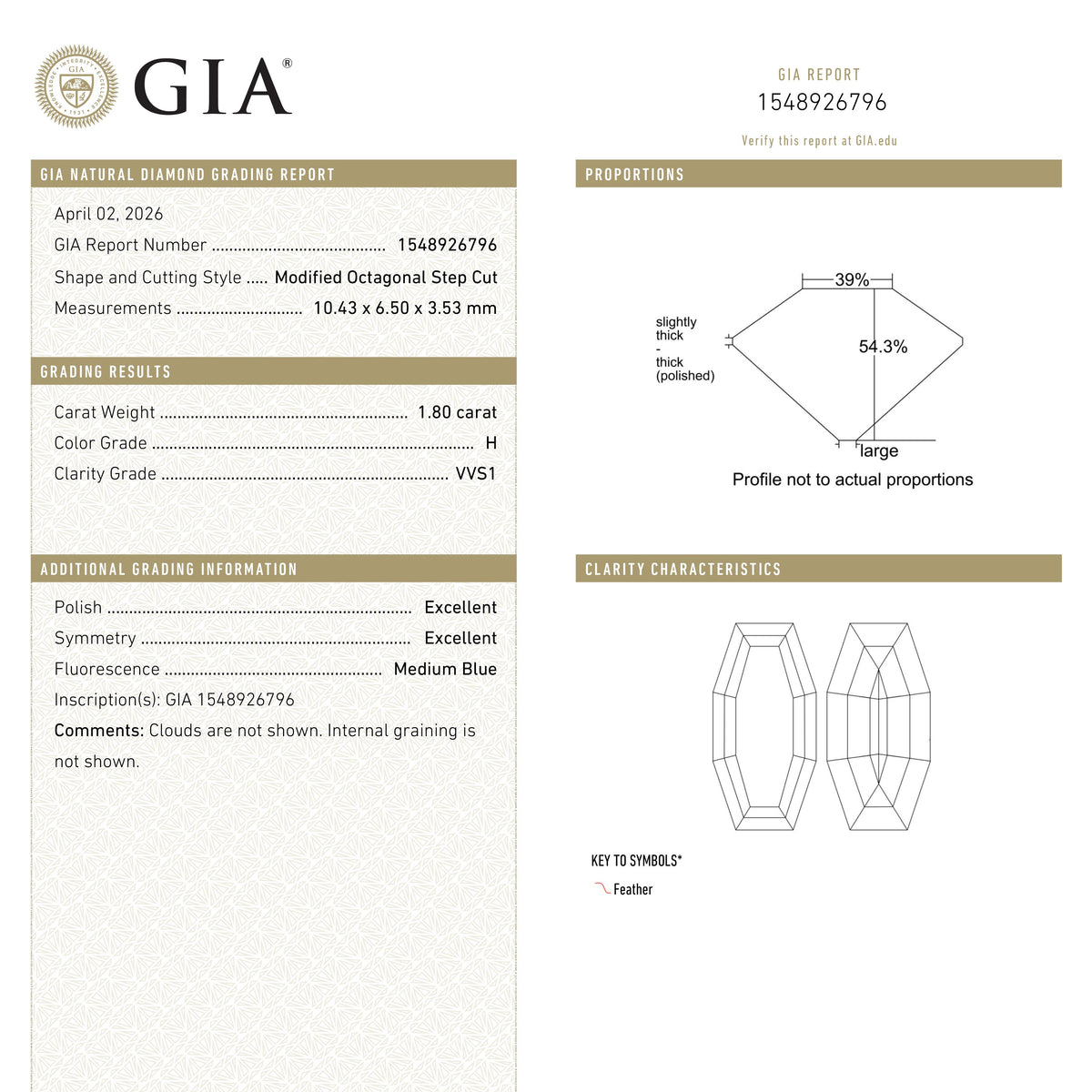 The 1.80ct 10.43x6.50x3.53mm GIA VVS1 H Cut Corner Rectangle Step Cut 28011-01 by East London jeweller Rachel Boston | Discover our collections of unique and timeless engagement rings, wedding rings, and modern fine jewellery.