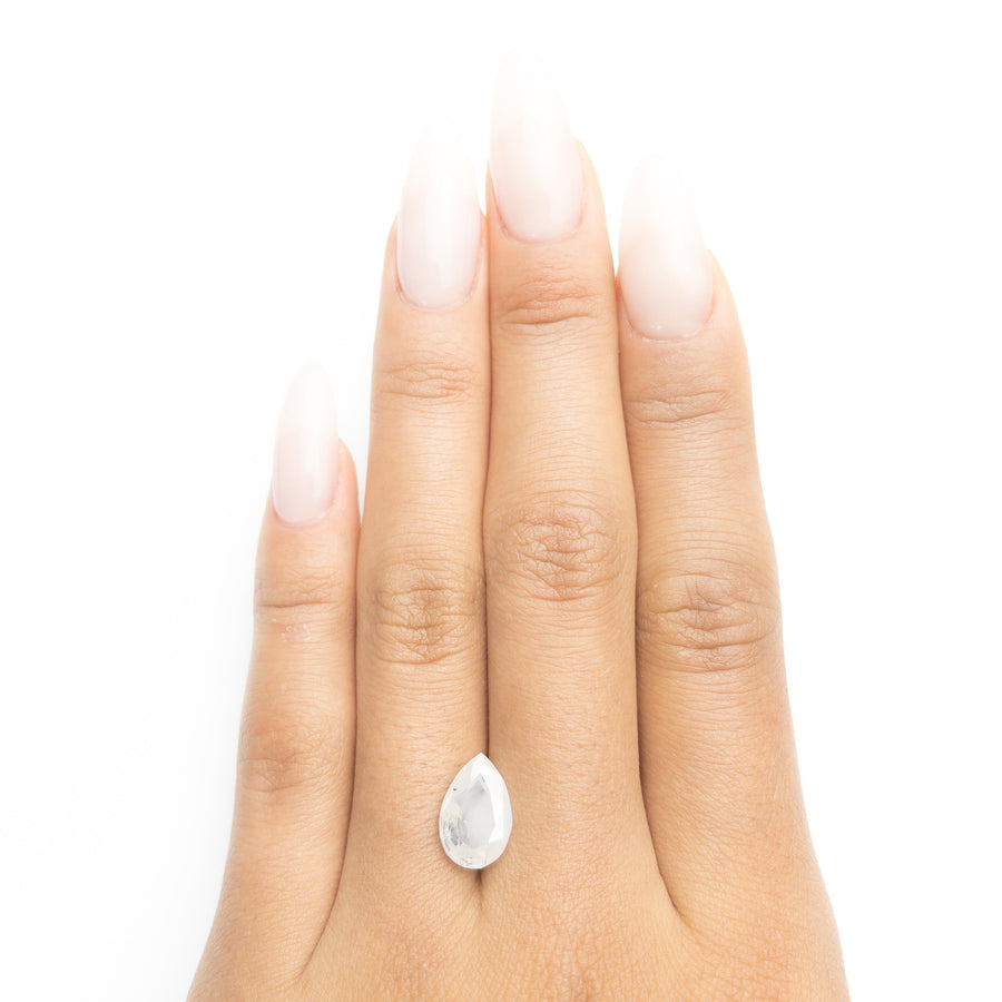 The 3.13ct 11.49x7.54x4.46mm Fancy White Pear Double Cut 18955-01 by East London jeweller Rachel Boston | Discover our collections of unique and timeless engagement rings, wedding rings, and modern fine jewellery. - Rachel Boston Jewellery
