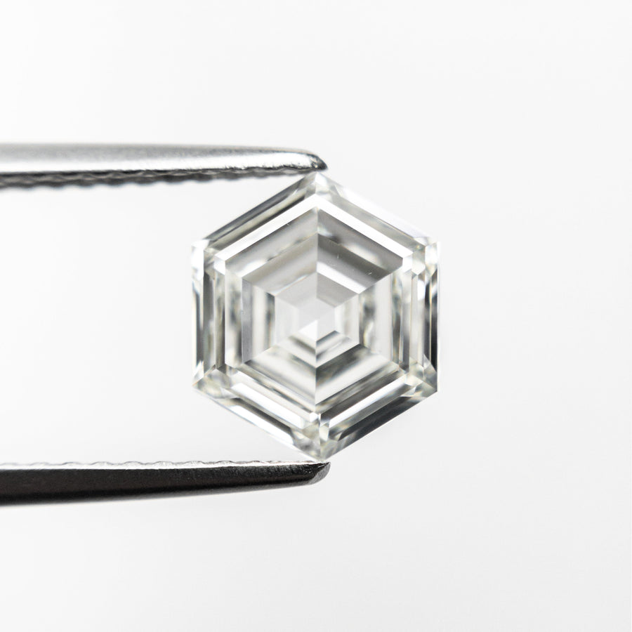 The 1.50ct 8.19x6.97x3.12mm GIA VS2 J Hexagon Step Cut 21961-01 by East London jeweller Rachel Boston | Discover our collections of unique and timeless engagement rings, wedding rings, and modern fine jewellery. - Rachel Boston Jewellery