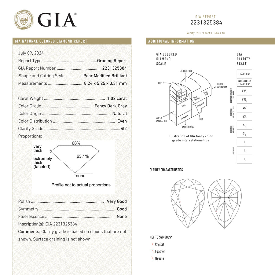 The 1.02ct 8.24x5.25x3.31mm GIA SI2 Fancy Grey Pear Brilliant 26129-01 by East London jeweller Rachel Boston | Discover our collections of unique and timeless engagement rings, wedding rings, and modern fine jewellery. - Rachel Boston Jewellery