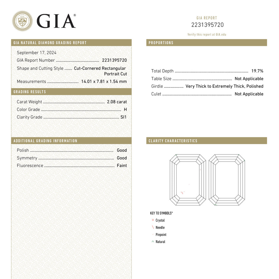 The 2.08ct 14.01x7.81x1.54mm GIA SI1 H Cut Corner Rectangle Portrait Cut 25540-01 by East London jeweller Rachel Boston | Discover our collections of unique and timeless engagement rings, wedding rings, and modern fine jewellery. - Rachel Boston Jewellery