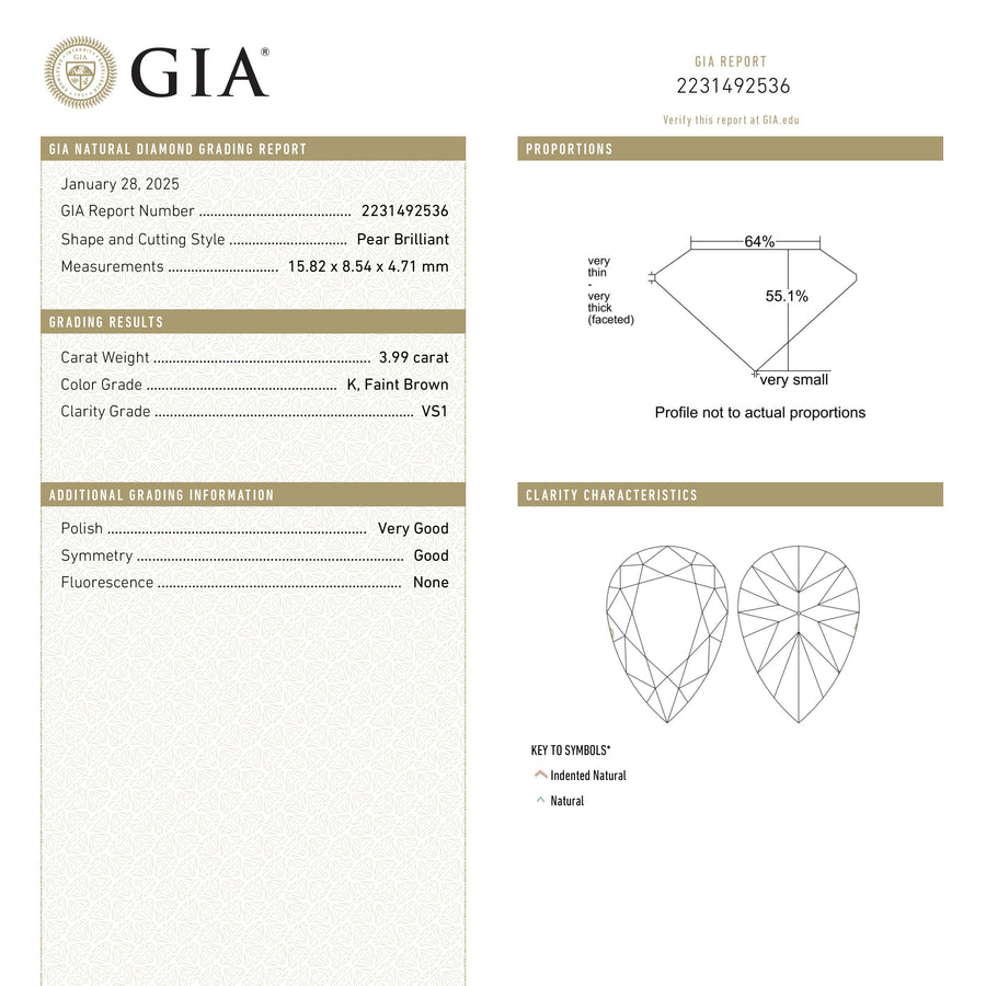 The 3.99ct 15.82x8.54x4.71mm GIA VS1 K Vintage Pear Brilliant 25918-01 by East London jeweller Rachel Boston | Discover our collections of unique and timeless engagement rings, wedding rings, and modern fine jewellery. - Rachel Boston Jewellery
